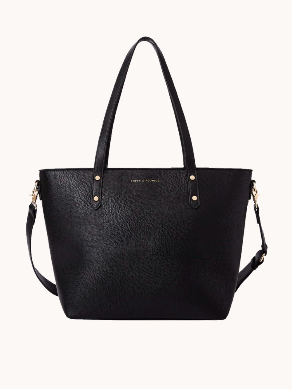 Poppy & Peonies Black Pebbled Tote with Gold Hardware